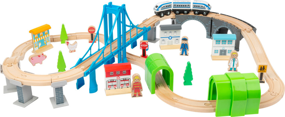 Junior collectie complete houten treinbaan met brug