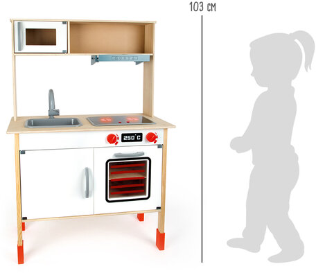 Moderne speelkeuken van hout (in hoogte verstelbaar)